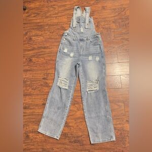 Distressed Denim Overalls